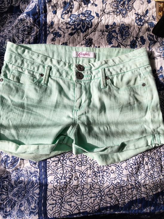 Candie's Pants - Candie's Mint Green Denim Roll-Hem Jean Shorts Size 3